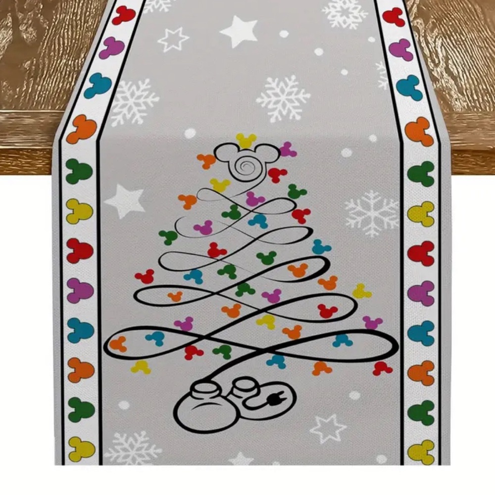 13x72 Table Runner Disney Hidden Mickey Mouse Christmas Tree Fabric Mantle scarf - Picture 3 of 5